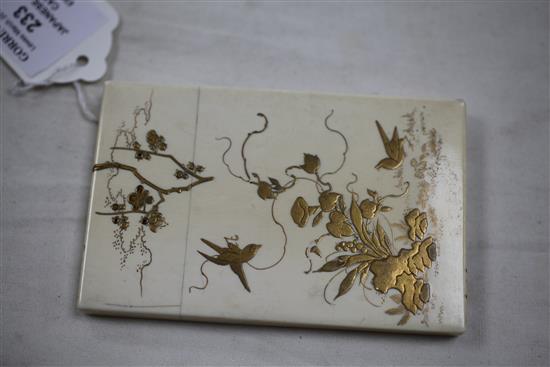 A Japanese ivory and gilt lacquer card case, Meiji period, 11cm, age cracks